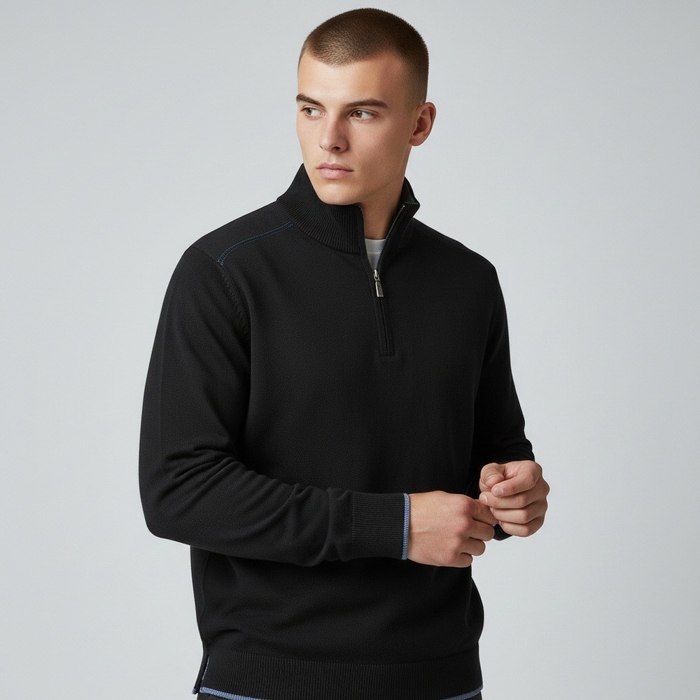 Tommy Bahama Reversible Quarter Zip Pullover XL Black Blue Cotton Blend Sweater